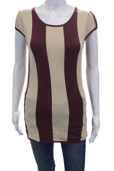 Nanette Lepore Women Tunic T Shirt Striped Scoop Neck Short Sleeve Beige Size S