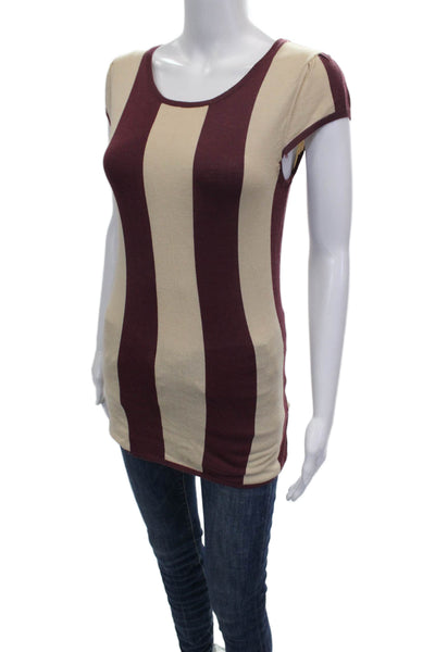 Nanette Lepore Women Tunic T Shirt Striped Scoop Neck Short Sleeve Beige Size S
