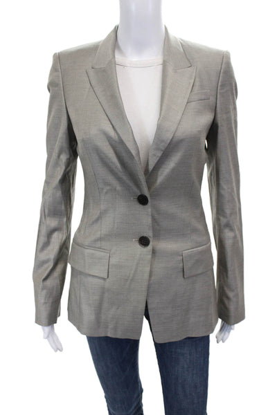 Boss Hugo Boss Women Wool Gray Button Blazer Long Sleeve Size 2