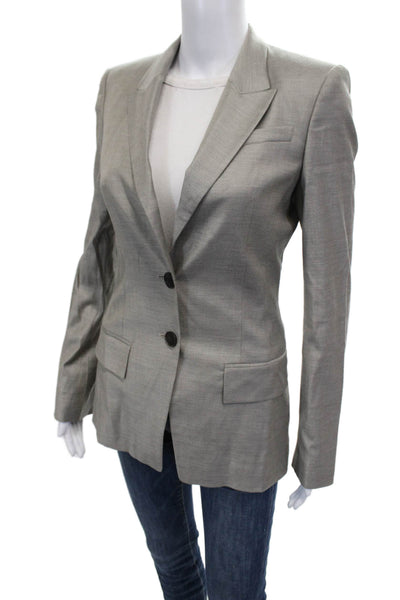 Boss Hugo Boss Women Wool Gray Button Blazer Long Sleeve Size 2