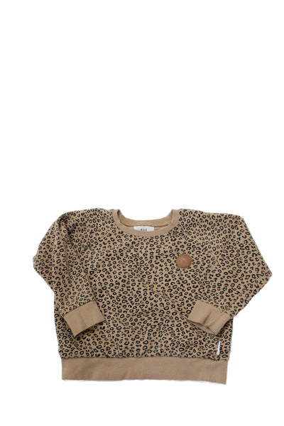 Hux Childrens Girls Animal Print Sweatshirt Beige Black Organic Cotton Size 5