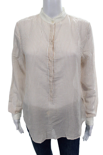 Shirt Womens Tunic Blouse White Striped Cotton Long Sleeve Button Size 3