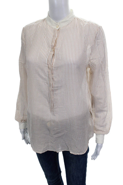 Shirt Womens Tunic Blouse White Striped Cotton Long Sleeve Button Size 3