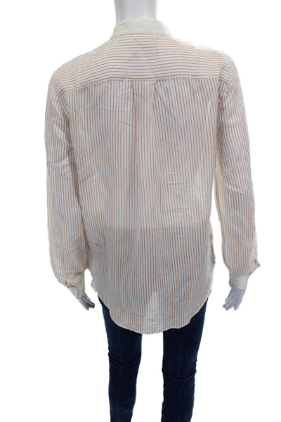 Shirt Womens Tunic Blouse White Striped Cotton Long Sleeve Button Size 3