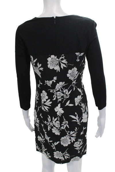 DKNY Womens Sheath Dress Black Floral Viscose 3/4 Sleeve Size 2