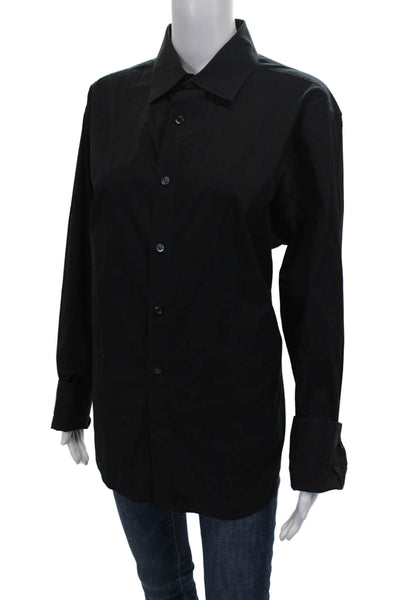 Theory Mens Blouse Button-Up Black Cotton Collared Long Sleeve Size XL