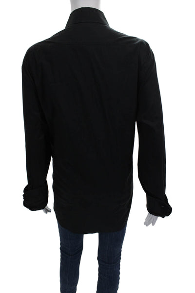 Theory Mens Blouse Button-Up Black Cotton Collared Long Sleeve Size XL