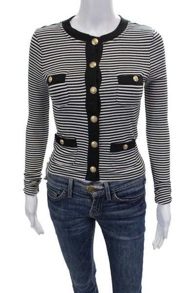 J Crew Women Black Striped Cotton Crew Neck Long Sleeve Button-Up Top Size 2XS