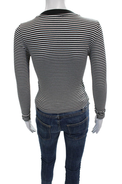 J Crew Women Black Striped Cotton Crew Neck Long Sleeve Button-Up Top Size 2XS