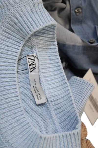 Zara Women Blue Cotton Pullover Sweater Crew Neck Long Sleeve Size XS