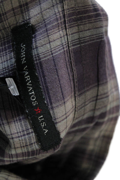 John Varvatos Mens Cotton Collared Plaid Button Down Shirt Purple Size M