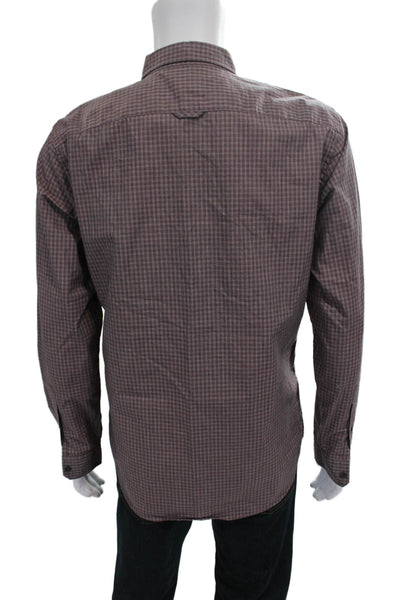 Vince Mens Cotton Collared Long Sleeve Geometric Print Button Down Brown Size M