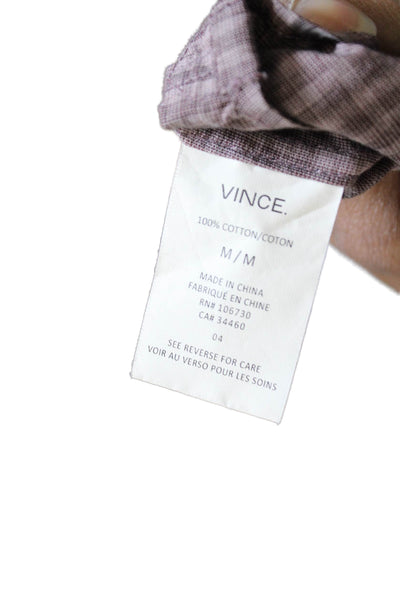 Vince Mens Cotton Collared Long Sleeve Geometric Print Button Down Brown Size M