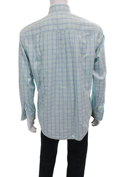 Peter Millar Mens Cotton Long Sleeve Plaid Print Button Down Blue Size M