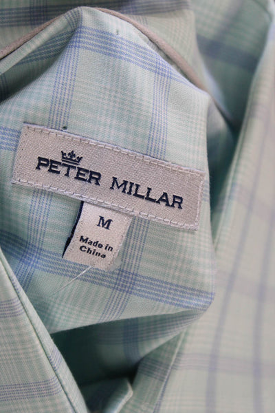 Peter Millar Mens Cotton Long Sleeve Plaid Print Button Down Blue Size M
