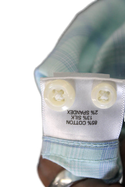 Peter Millar Mens Cotton Long Sleeve Plaid Print Button Down Blue Size M