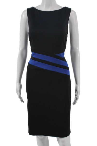 David Meister Womens Sheath Dress Black Striped Boat Neck Size 6