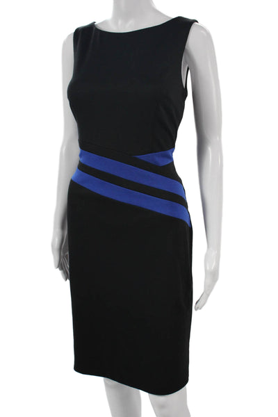 David Meister Womens Sheath Dress Black Striped Boat Neck Size 6