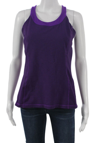 Lululemon Women Purple Striped Scoop Neck Nylon Basic Tank Size 10