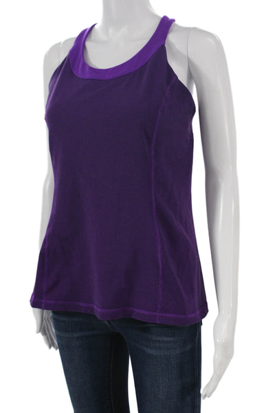 Lululemon Women Purple Striped Scoop Neck Nylon Basic Tank Size 10