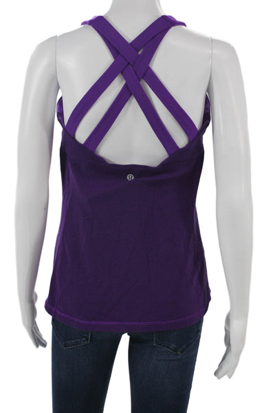 Lululemon Women Purple Striped Scoop Neck Nylon Basic Tank Size 10