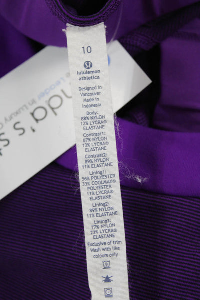 Lululemon Women Purple Striped Scoop Neck Nylon Basic Tank Size 10
