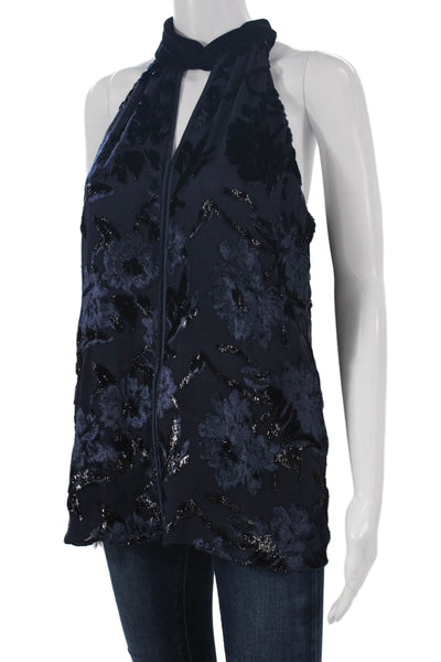 Elie Tahari Women Halter Floral Viscose Tunic Blouse Sleeveless Blue Size S