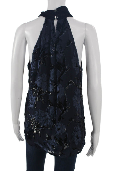 Elie Tahari Women Halter Floral Viscose Tunic Blouse Sleeveless Blue Size S
