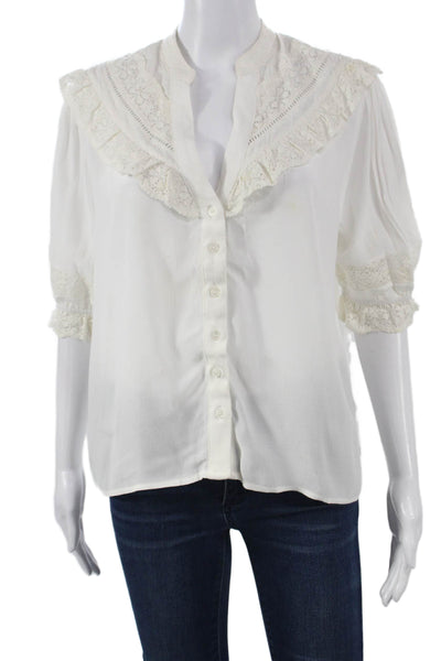 Maac Women White Collared Button Viscose Blouse 3/4 Sleeve Size S