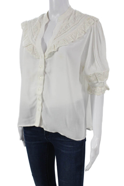 Maac Women White Collared Button Viscose Blouse 3/4 Sleeve Size S