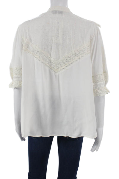 Maac Women White Collared Button Viscose Blouse 3/4 Sleeve Size S
