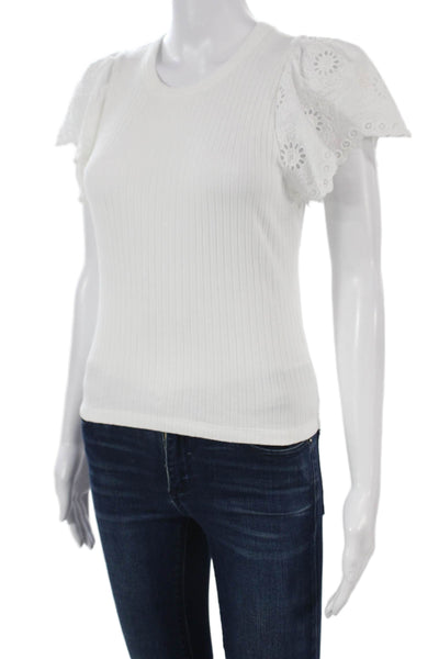 Rails Womens Basic White Crew Neck Short Sleeve T-Shirt Cotton Size S
