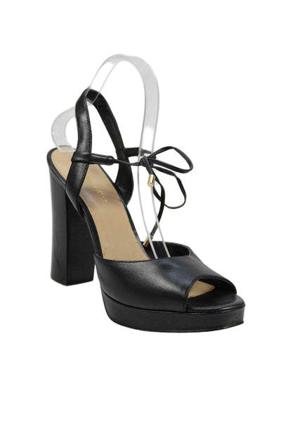 Saks Fifth Avenue Womens Leather Platform Slingbacks Heels Black Size 8 Medium