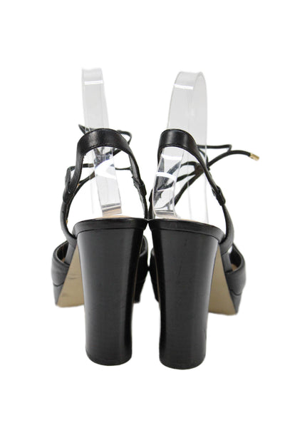 Saks Fifth Avenue Womens Leather Platform Slingbacks Heels Black Size 8 Medium
