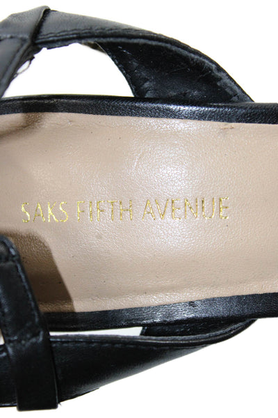 Saks Fifth Avenue Womens Leather Platform Slingbacks Heels Black Size 8 Medium
