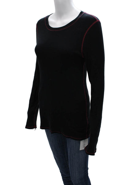 Three Dots Women Basic Long Sleeve Crew Neck Supima Cotton T-Shirt Black Size L