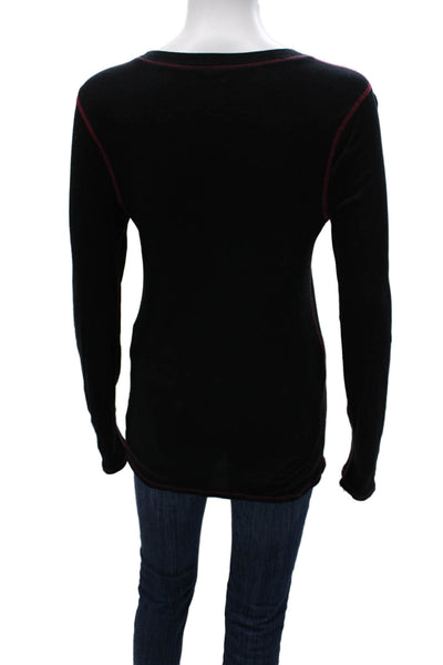 Three Dots Women Basic Long Sleeve Crew Neck Supima Cotton T-Shirt Black Size L
