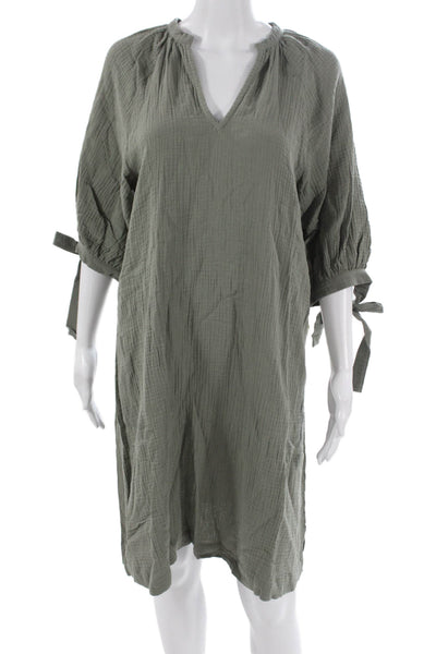 Summersalt Women Shift Dress Green Organic Cotton 3/4 Sleeve Knee Size XS