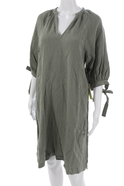 Summersalt Women Shift Dress Green Organic Cotton 3/4 Sleeve Knee Size XS