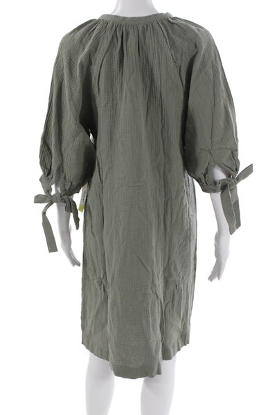 Summersalt Women Shift Dress Green Organic Cotton 3/4 Sleeve Knee Size XS