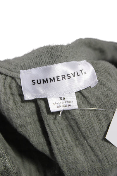 Summersalt Women Shift Dress Green Organic Cotton 3/4 Sleeve Knee Size XS