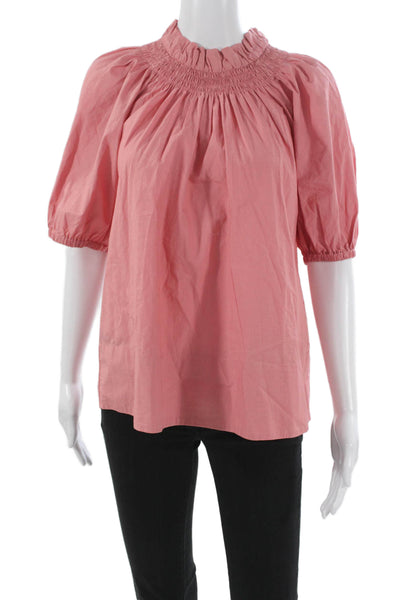 J Crew Womens Basic Pink Cotton High Neck Short Sleeve Blouse Size XS