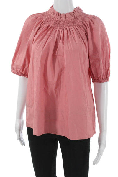 J Crew Womens Basic Pink Cotton High Neck Short Sleeve Blouse Size XS
