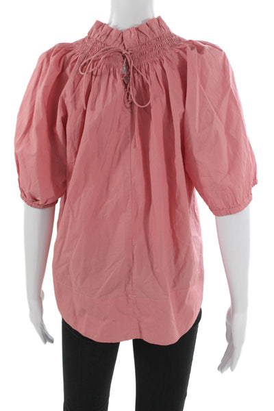 J Crew Womens Basic Pink Cotton High Neck Short Sleeve Blouse Size XS