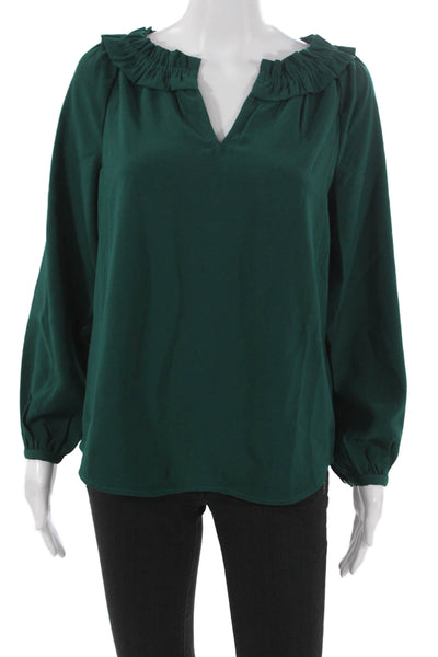 J Crew Womens Basic Green V-Neck Long Sleeve Polyester Blouse Size XS