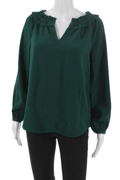 J Crew Womens Basic Green V-Neck Long Sleeve Polyester Blouse Size XS