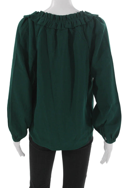 J Crew Womens Basic Green V-Neck Long Sleeve Polyester Blouse Size XS