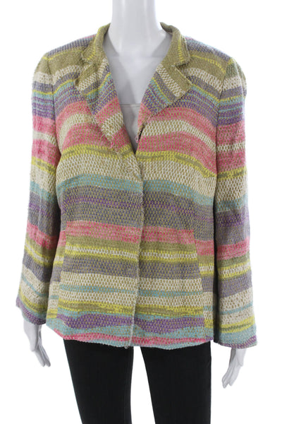 Akris Womens Multicolor Striped Flax Blazer Button Long Sleeve Size 14