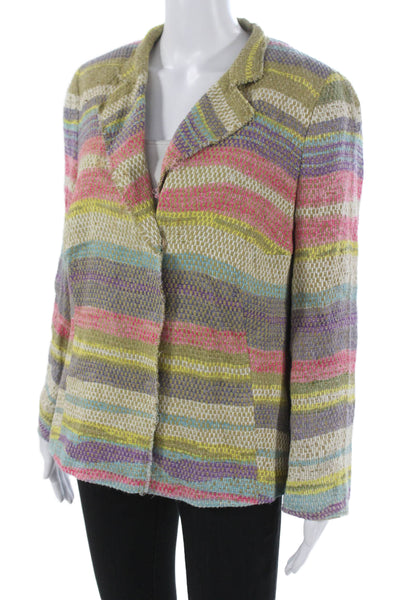 Akris Womens Multicolor Striped Flax Blazer Button Long Sleeve Size 14
