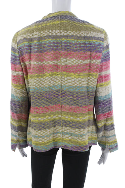 Akris Womens Multicolor Striped Flax Blazer Button Long Sleeve Size 14
